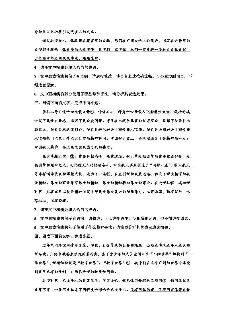 备战2024年高考语文复习专题---语用专题训练一拖三（成语+语病+修辞）02