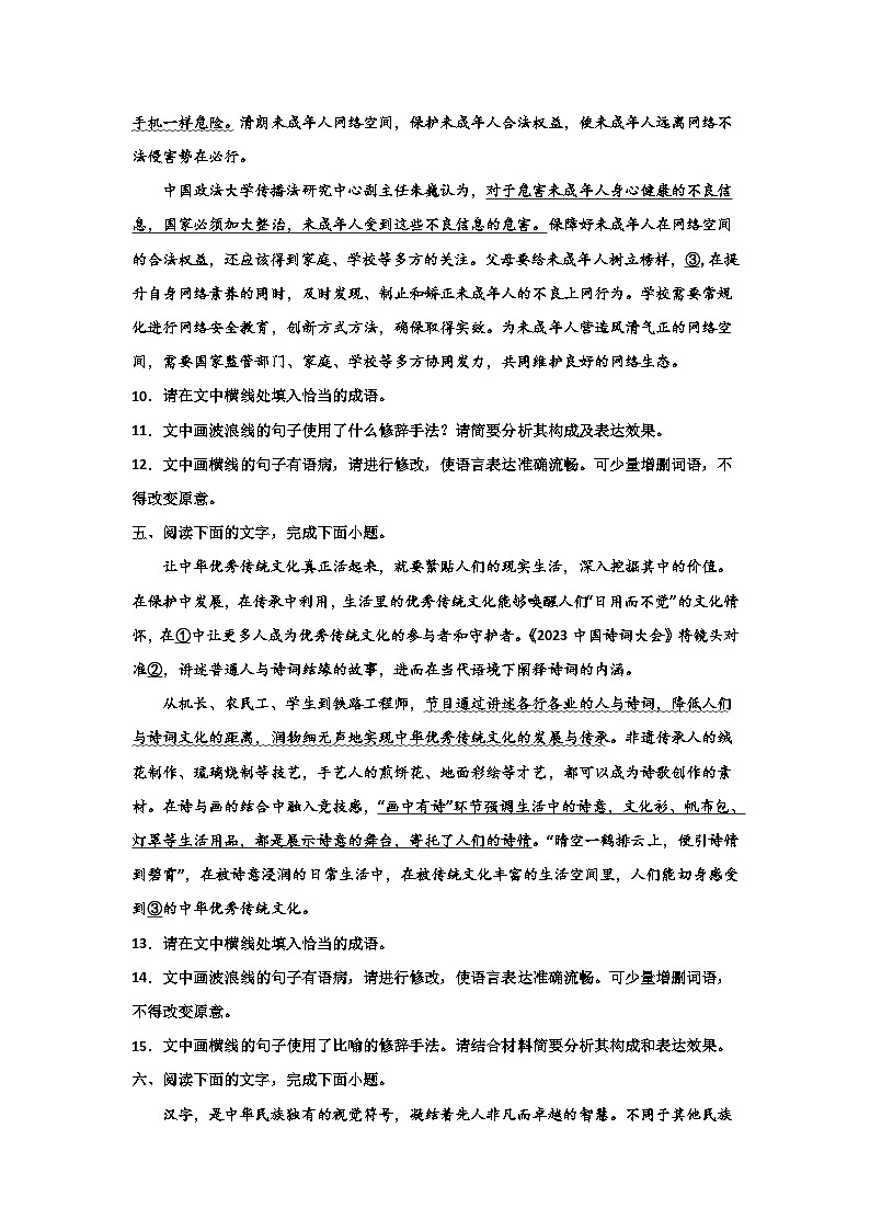备战2024年高考语文复习专题---语用专题训练一拖三（成语+语病+修辞）03