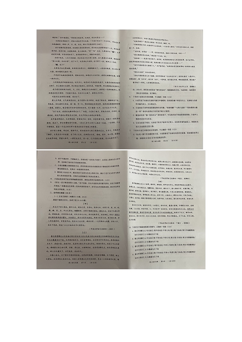 陕西省渭南市澄城县2023-2024学年高二上学期期末文化课检测语文试题02