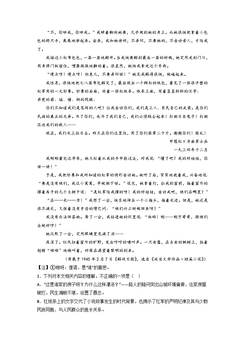 高考语文二轮复习讲练测（新高考）考点06  把握小说的思想内容（客观题型）（讲义+词组训练）02