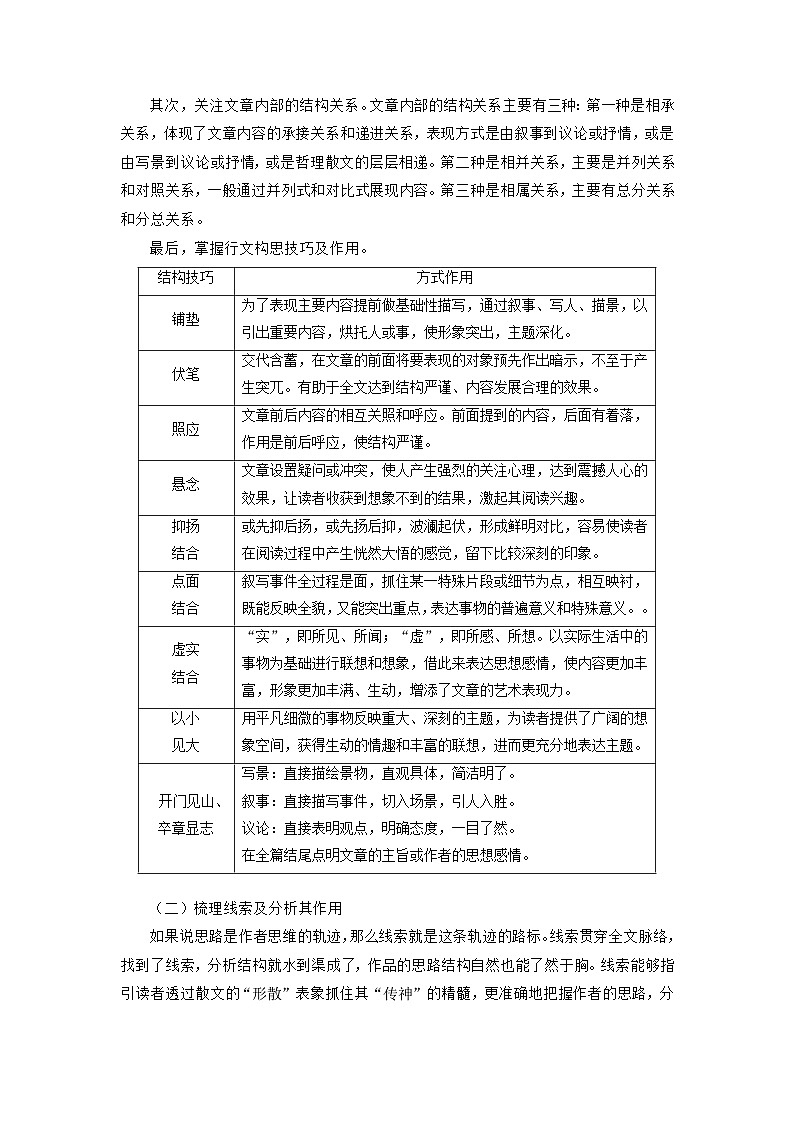 高考语文二轮复习讲练测（新高考）考点10 理清散文结构思路（讲义+词组训练）02