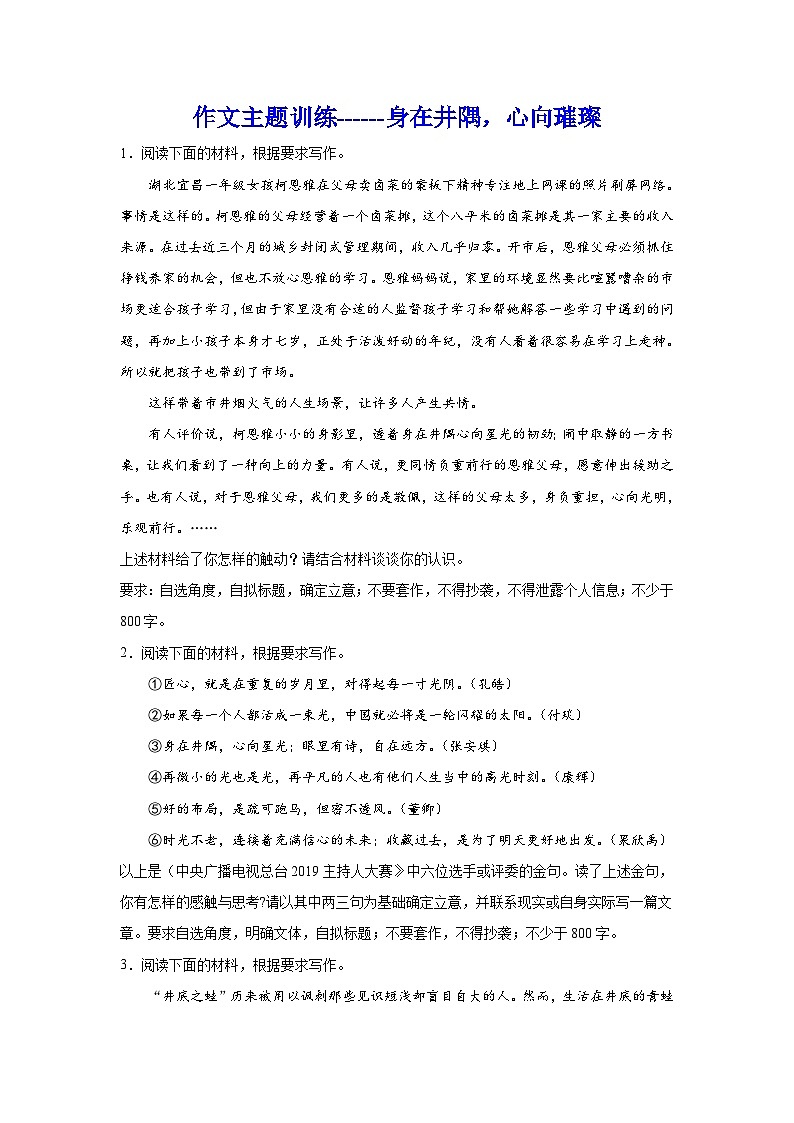 2024年高考作文主题训练：作文主题训练身在井隅，心向璀璨01