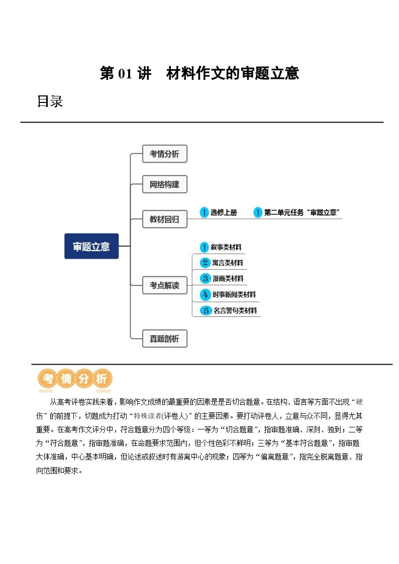 第01讲 材料作文的审题立意（讲义）-备战2024年高考语文一轮复习精品课件+讲义+练习（新教材新高考）01