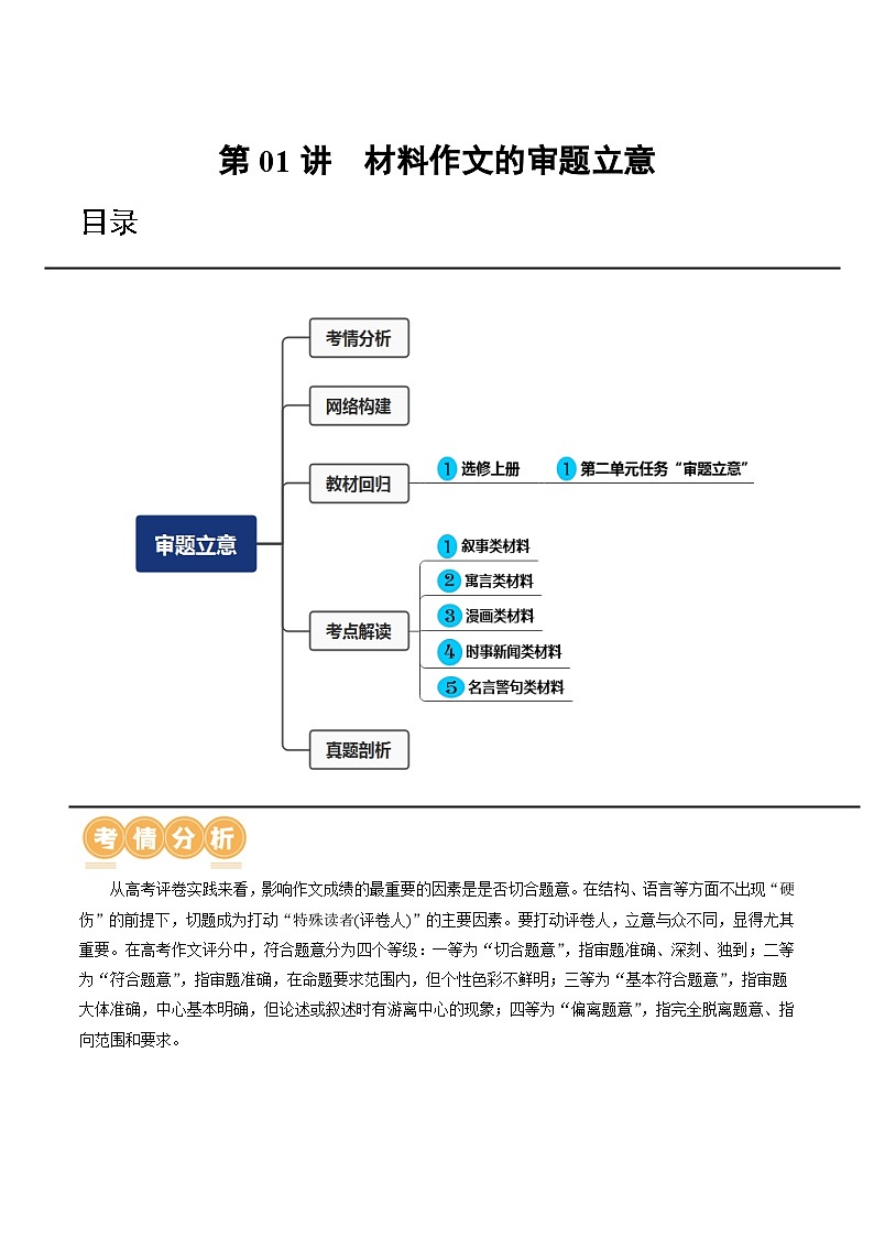 第01讲 材料作文的审题立意（讲义）-备战2024年高考语文一轮复习精品课件+讲义+练习（新教材新高考）01