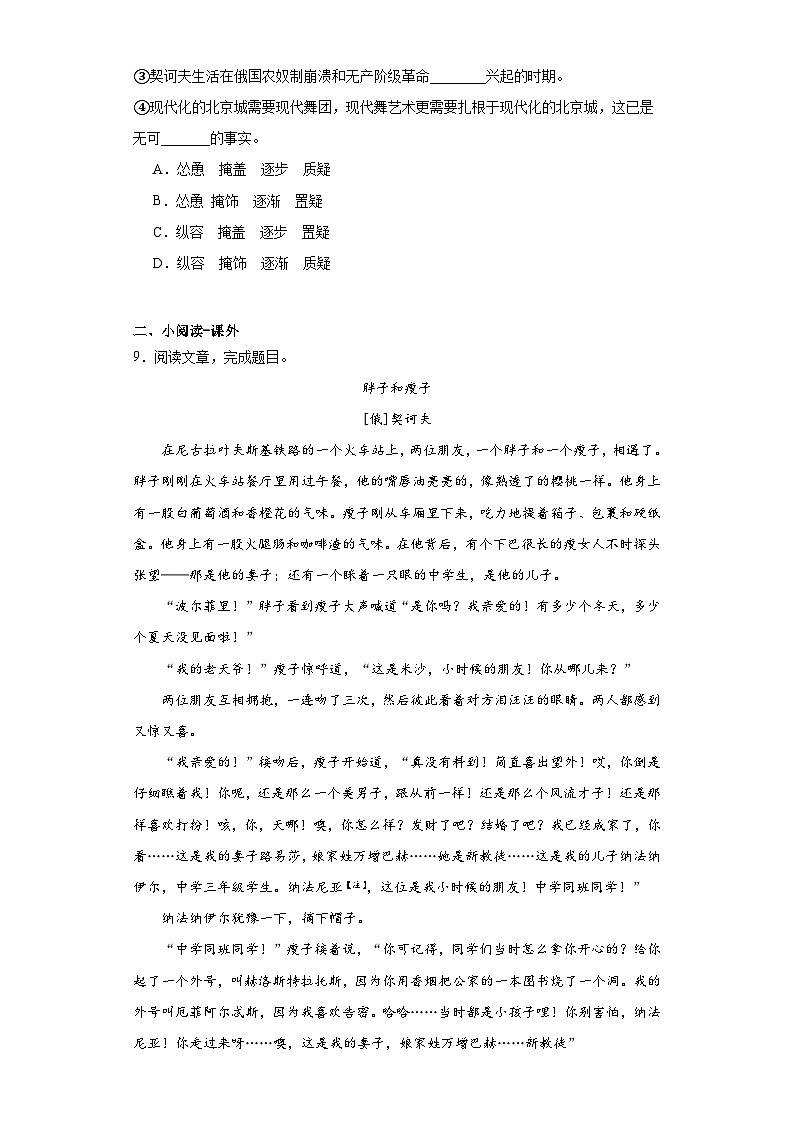 13.2《装在套子里的人》检测卷（含答案）  统编版高中语文必修下册03