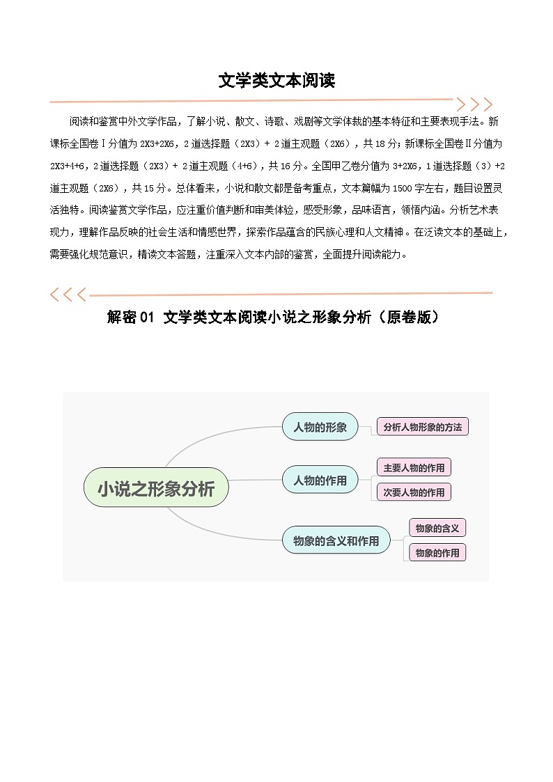 【备战2024年高考】高中语文二轮复习高频考点解密04 文学类文本阅读小说之形象分析（讲义）01