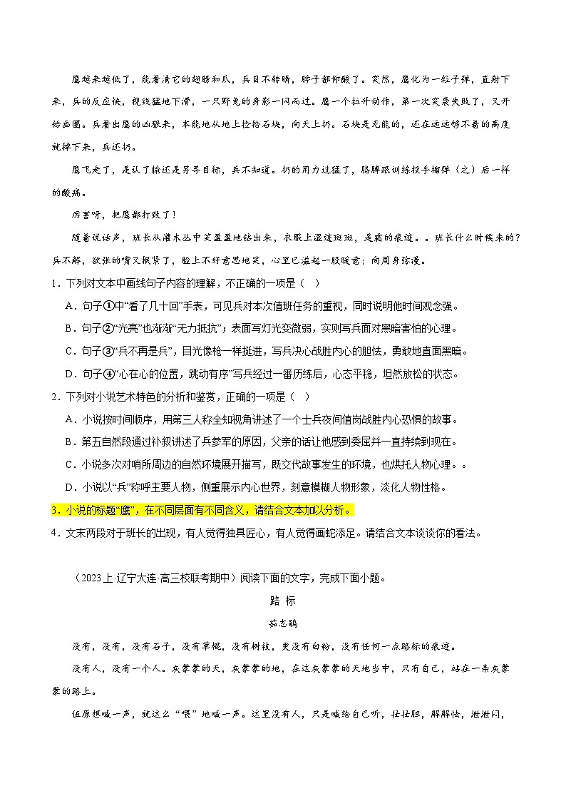 【备战2024年高考】高中语文二轮复习高频考点解密08 文学类文本阅读小说之综合探究分析（分层训练）03