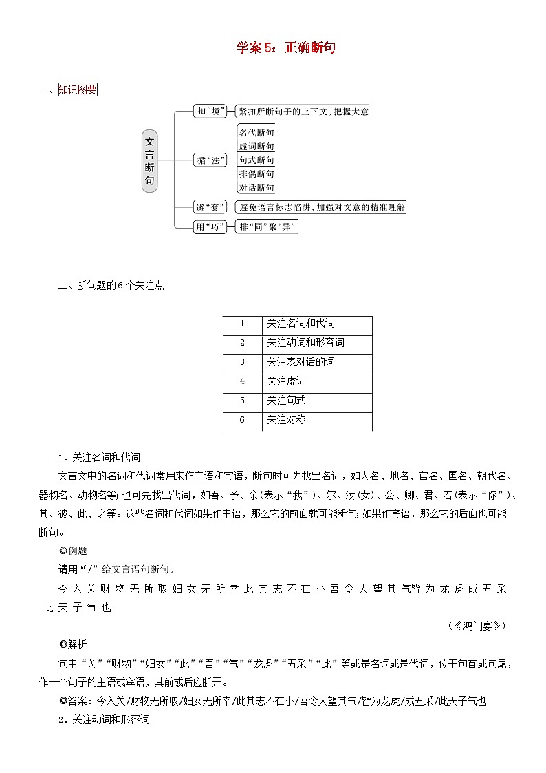 2024年高考语文文本阅读总复习学案05：正确断句第1页