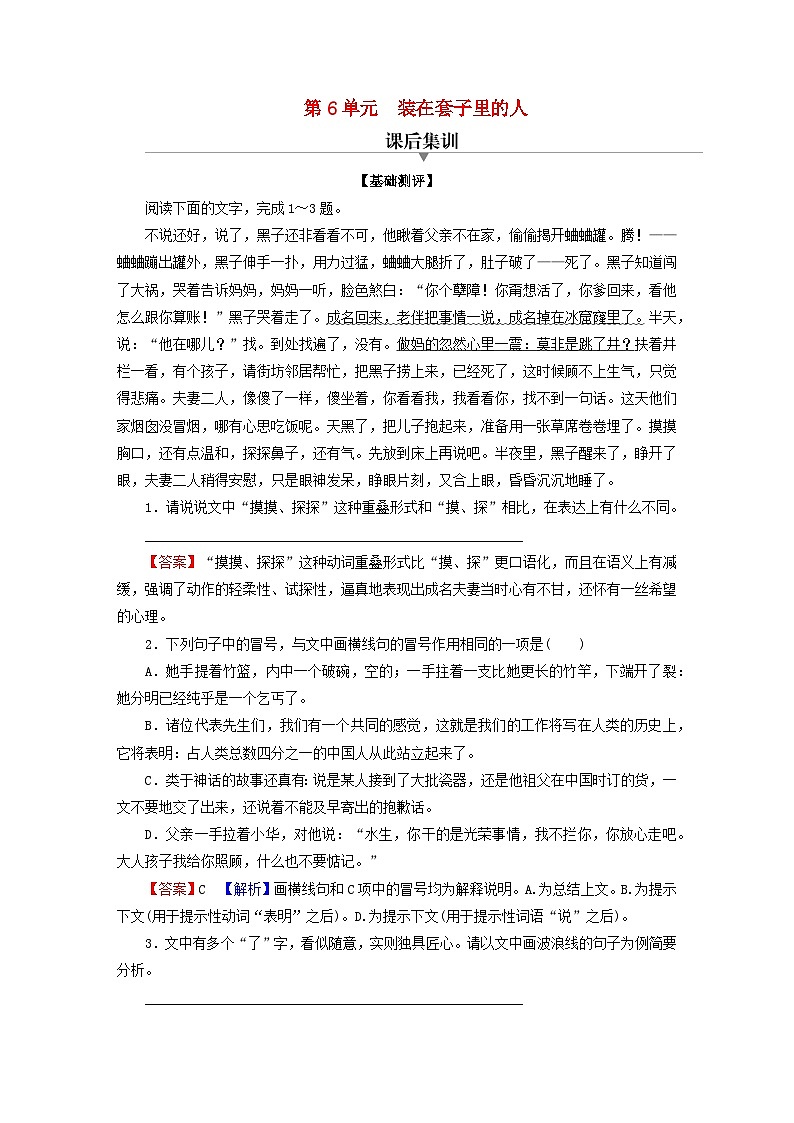 2024春高中语文第六单元13.1林教头风雪山神庙13.2装在套子里的人课后训练（部编版必修下册）01