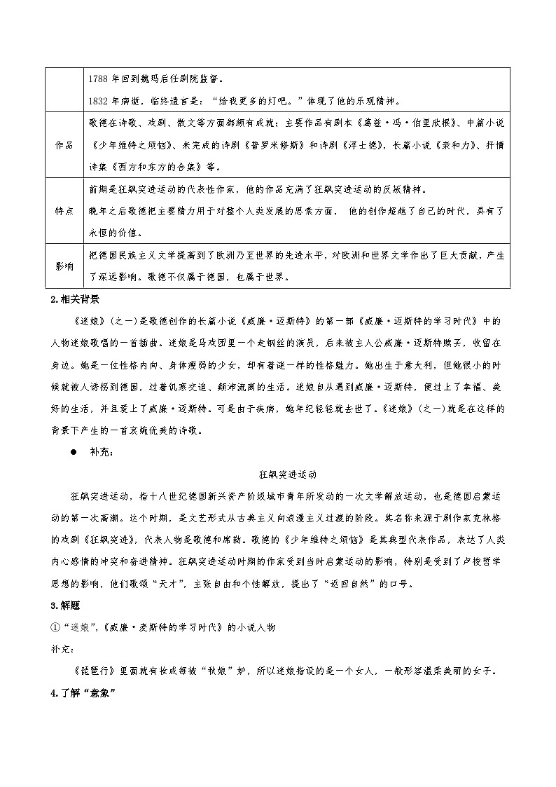 人教语文选择性必修中册13.1《迷娘（之一）》同步学案02