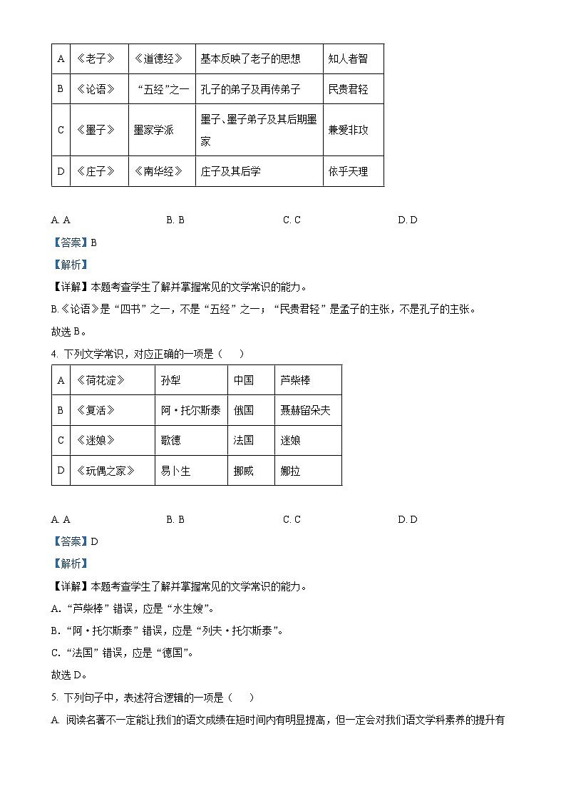 精品解析：天津市西青区2023-2024学年高二上学期期末语文试卷（解析版）第2页