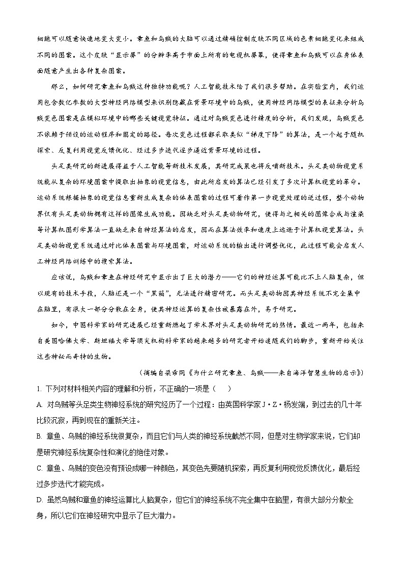 2024届安徽省安庆市第二中学高三第四次语文教学质量检测卷  Word版无答案第2页