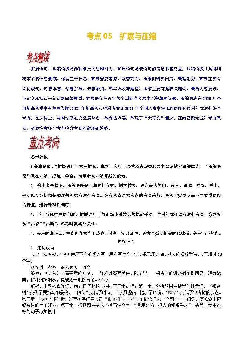 考点05 语用选考：扩展与压缩-备战高考语文一轮复习（新高考专用）专项讲解练习01