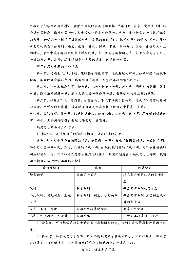 考点06 语用选考：简明、连贯、得体-备战高考语文一轮复习（新高考专用）专项讲解练习02