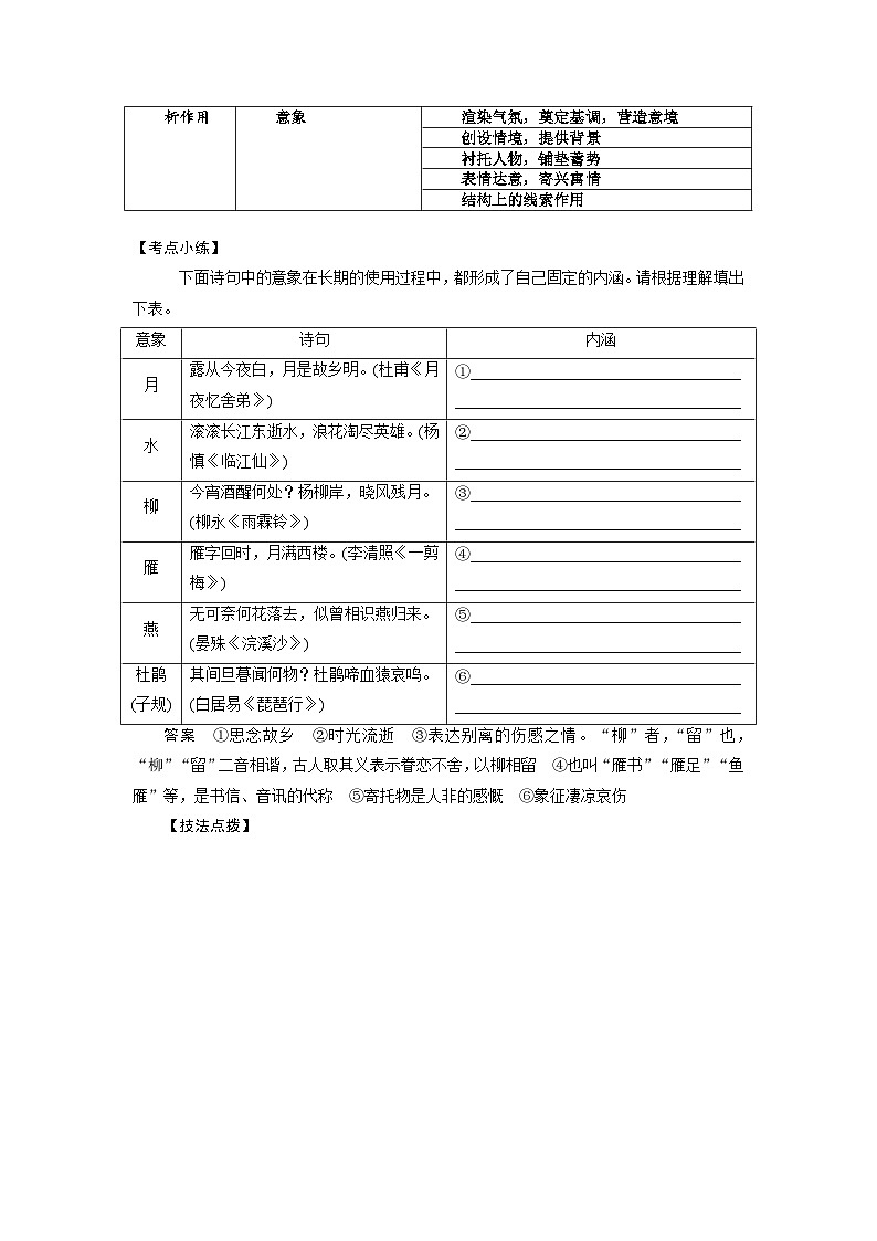 考点19 鉴赏古代诗歌的形象-备战高考语文一轮复习（新高考专用）专项讲解练习02