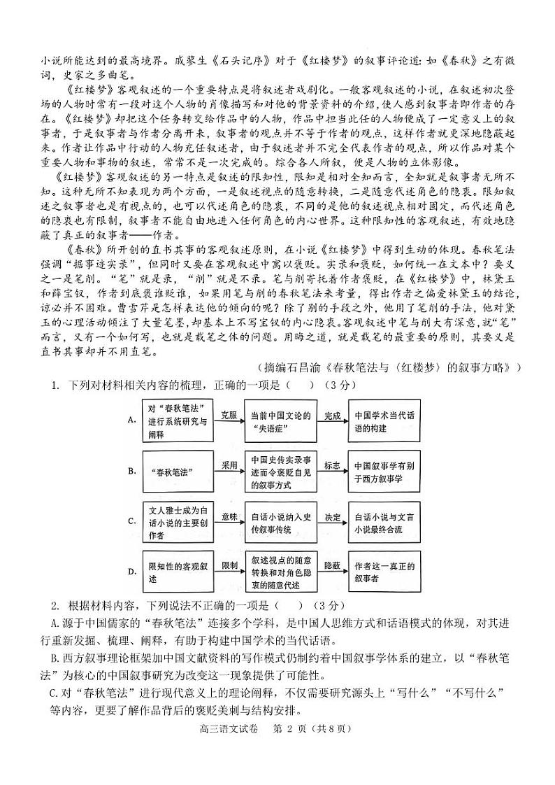 2023重庆市育才中学校高三下学期期中考试 语文第2页