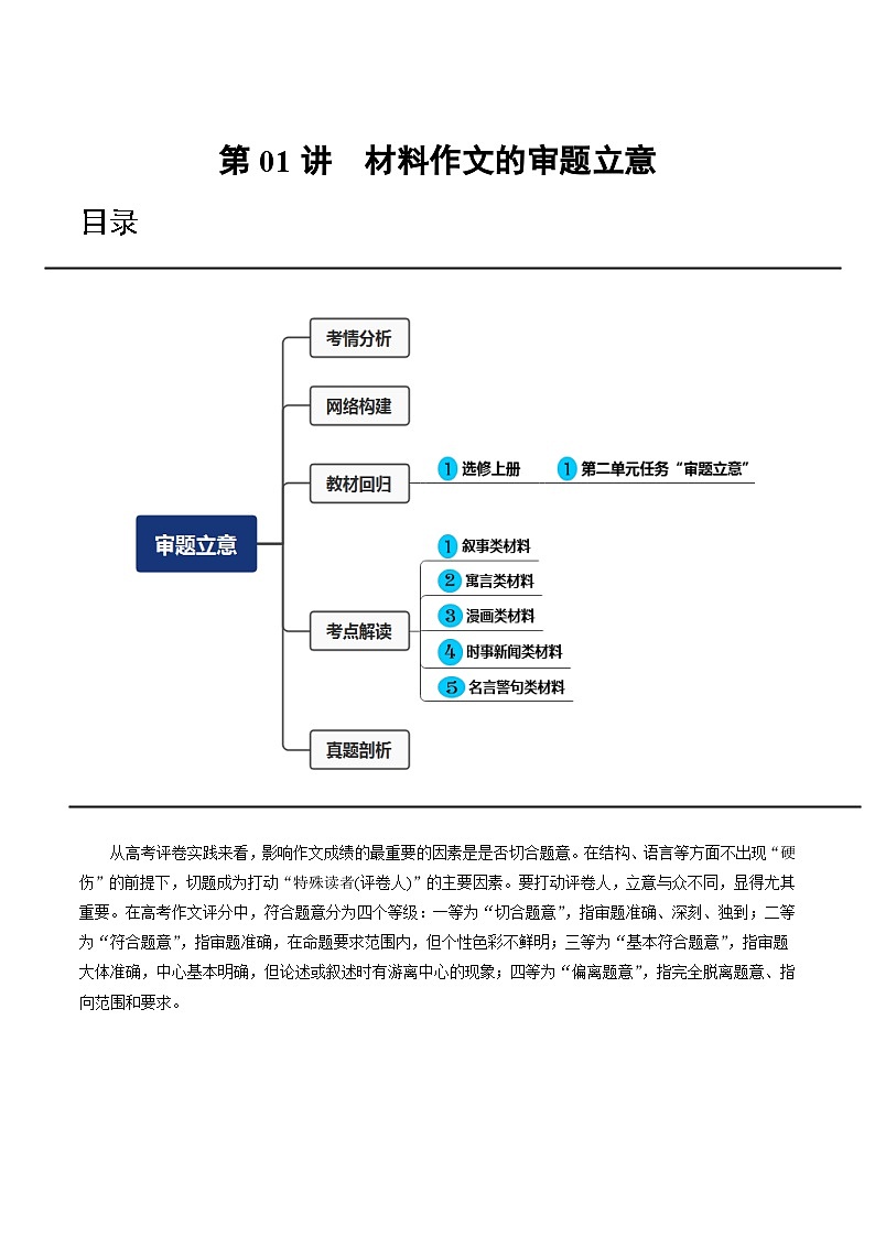 2024年高考语文一轮复习讲练测(新教材新高考)第01讲材料作文的审题立意(讲义)(原卷版+解析)01