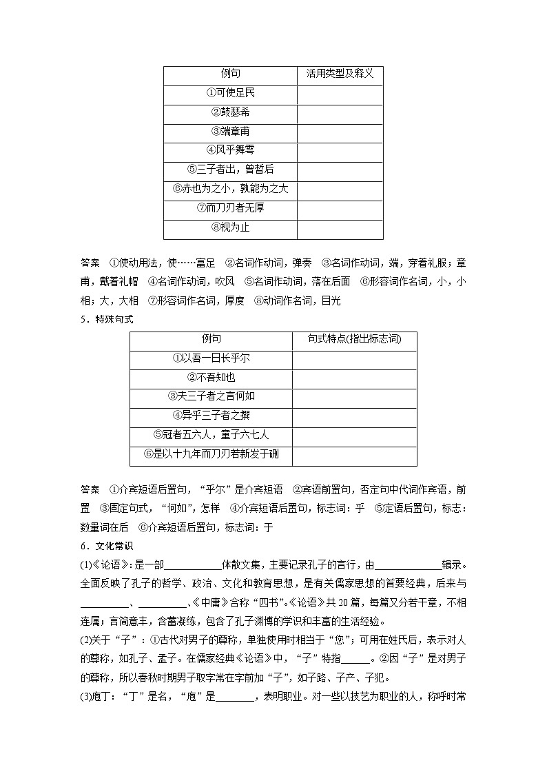 高考语文一轮复习讲义（新教材）第2部分 教材文言文复习 课时20　《子路、曾皙、冉有、公西华侍坐》《庖丁解牛》第3页