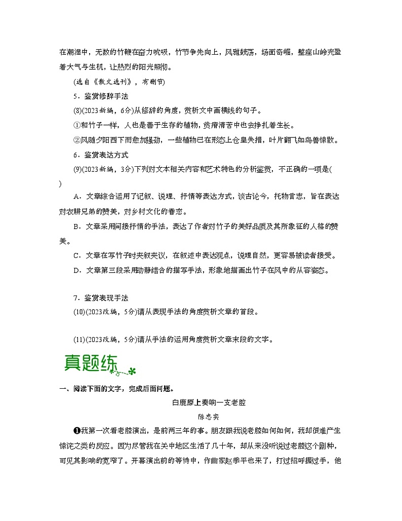 高考语文大一轮单元复习课件与检测(全国通用)考点13散文的语言艺术【亮点练】(原卷版+解析)第3页