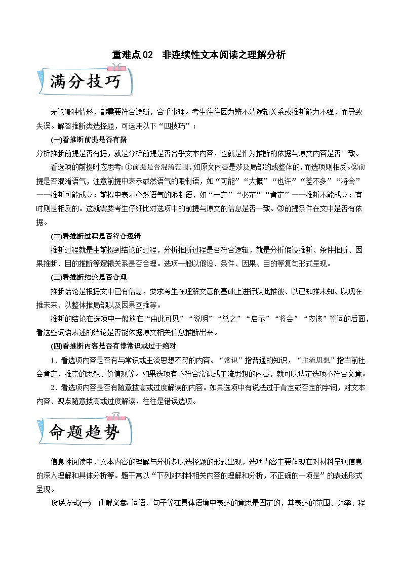 重难点02非连续性文本阅读之理解分析-2023年高考语文【热点•重点•难点】专练(全国通用)(原卷版+解析)01