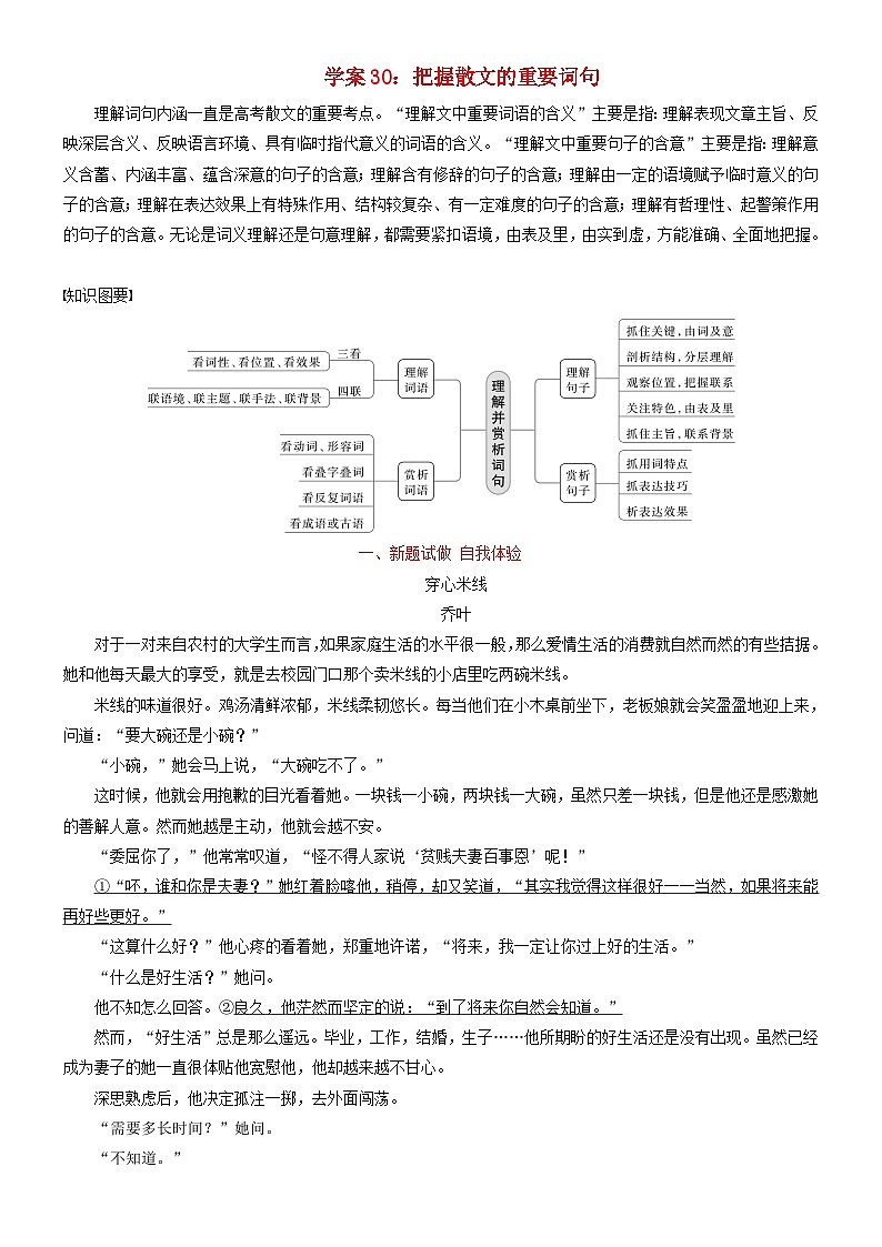 2024年高考语文文本阅读总复习学案30把握散文的重要词句01