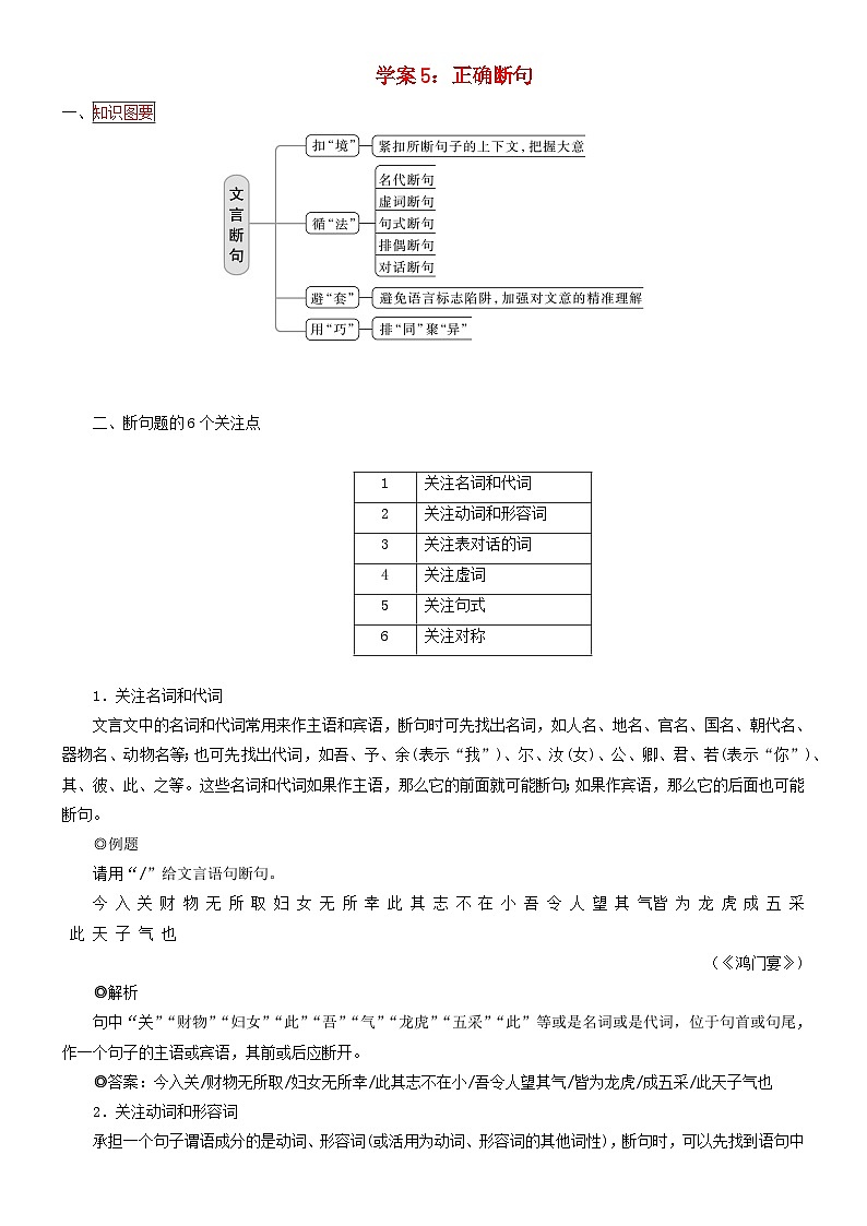2024年高考语文文本阅读总复习学案05正确断句第1页
