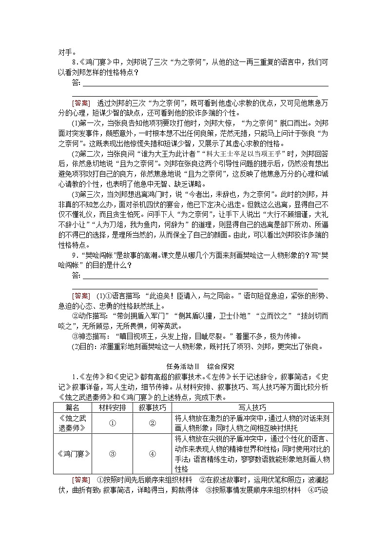 人教统编版语文必修下册 3 鸿门宴（学习任务单）03