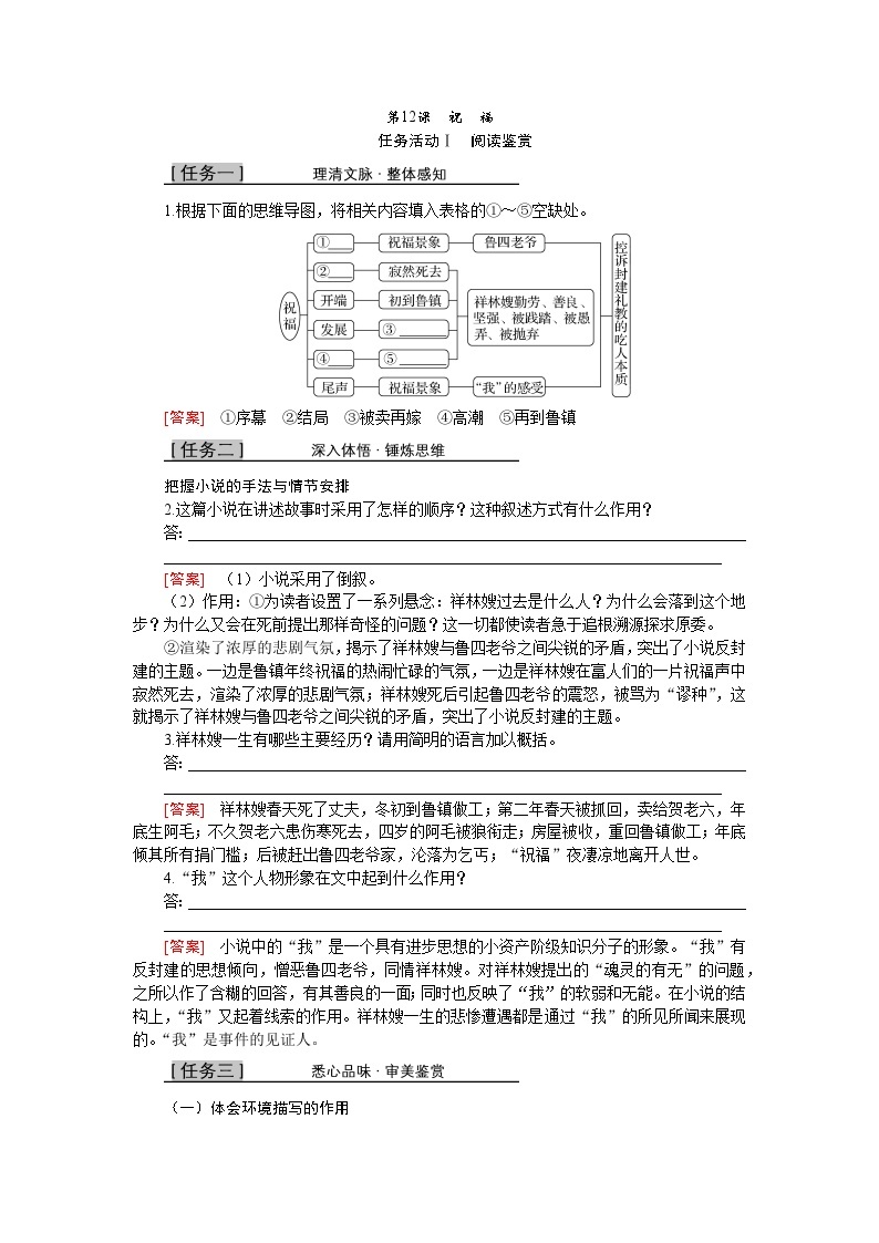 人教统编版语文必修下册 12 祝福（学习任务单）01