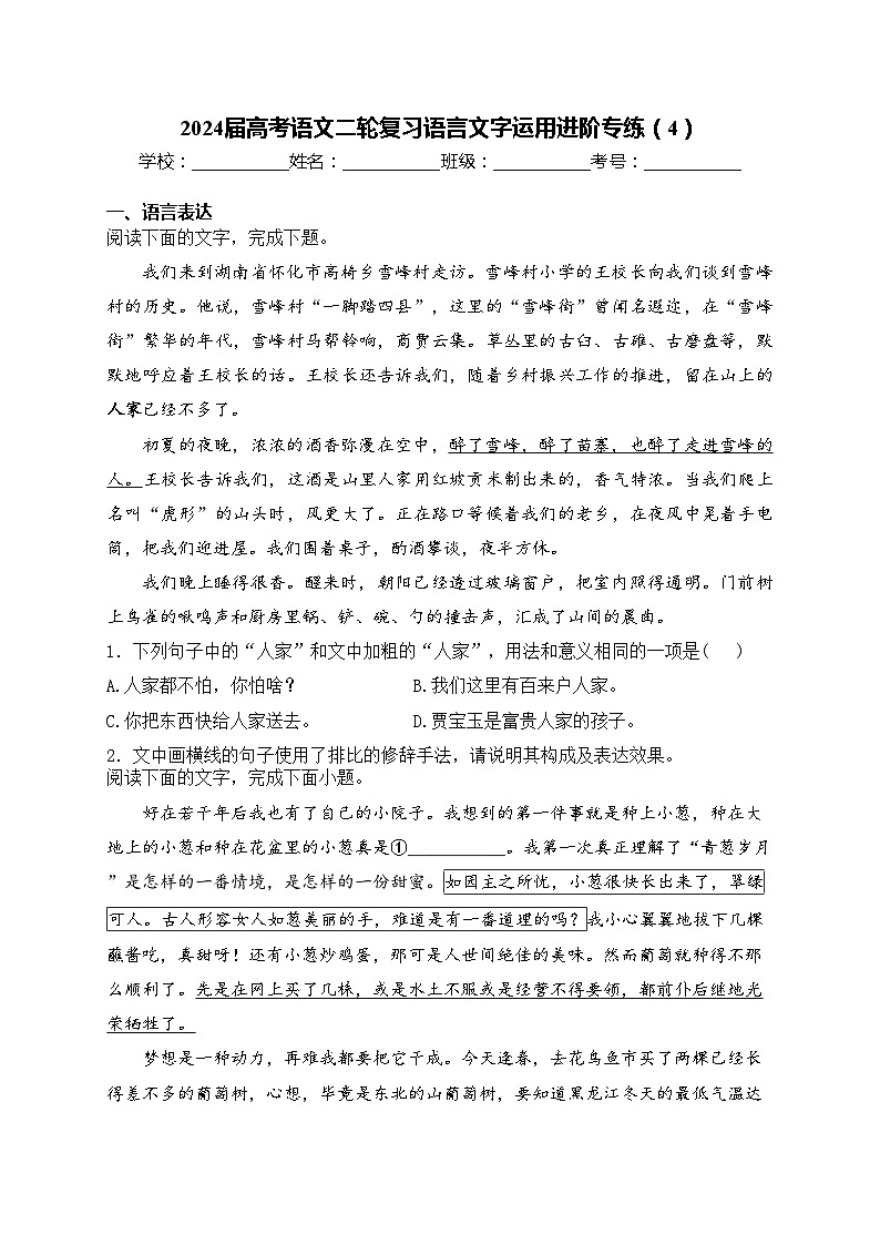 2024届高考语文二轮复习语言文字运用进阶专练（4）(含答案)第1页