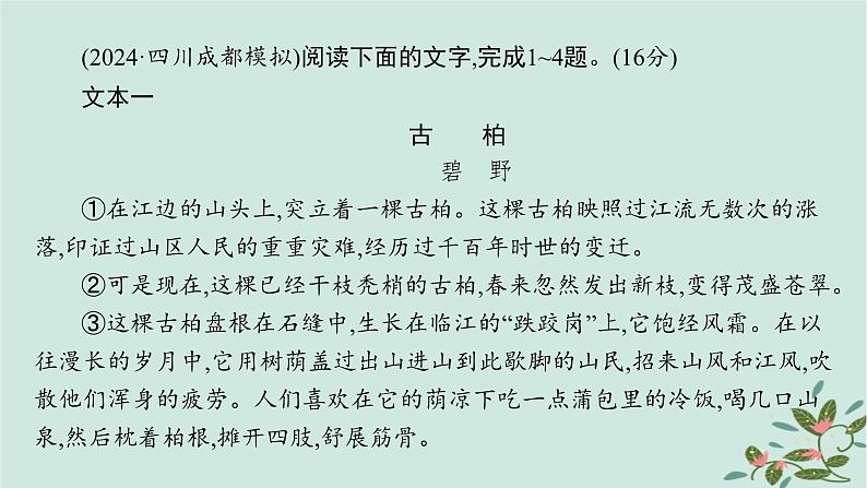 备战2025届新高考语文一轮总复习第2部分现代文阅读Ⅱ复习任务群3散文阅读练案33赏析散文的表达技巧和语言特色课件02