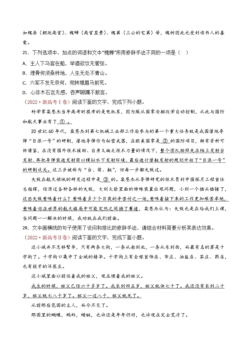 【讲通练透】专题09 修辞手法-2021-2023年高考语文真题分项汇编（可通用）02