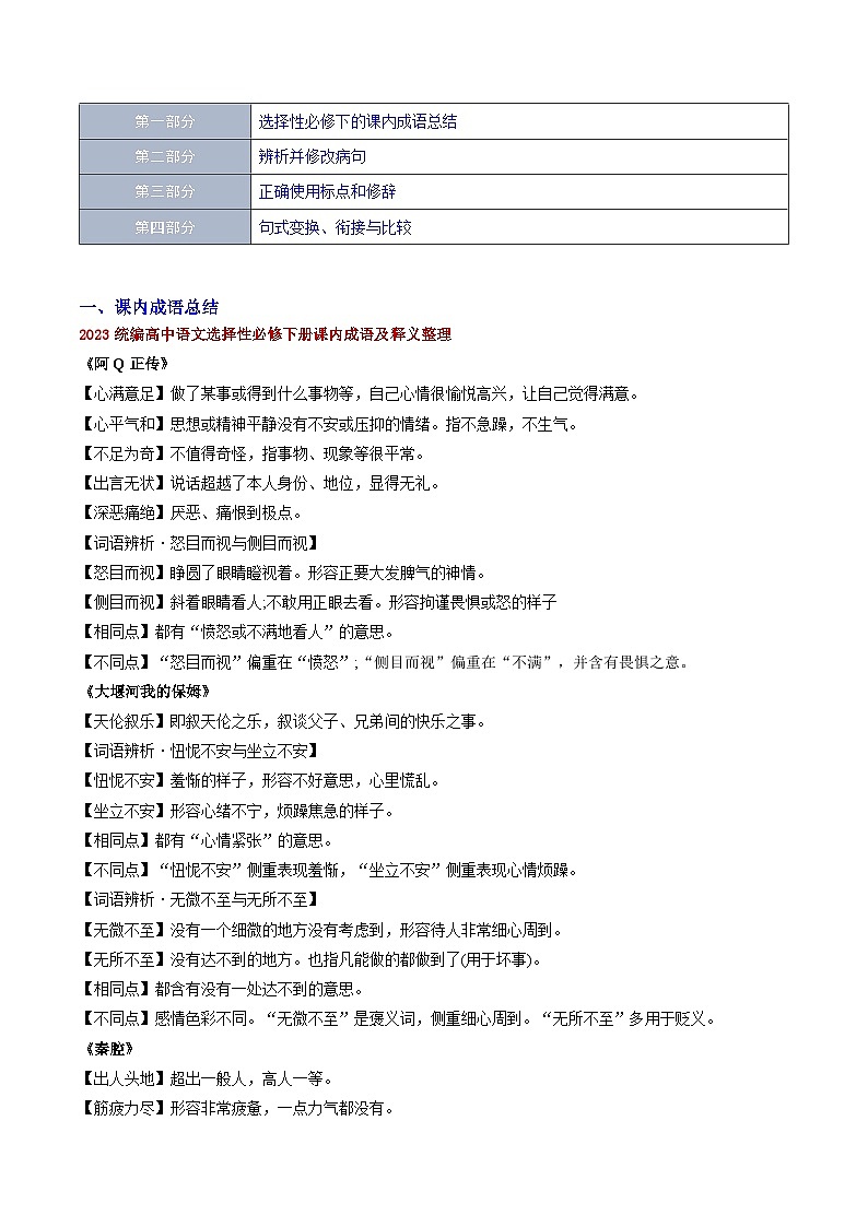 【期中复习】2023-2024学年（统编版选择性必修下册）高二语文下册期中专题06 语言文字运用（知识清单）01