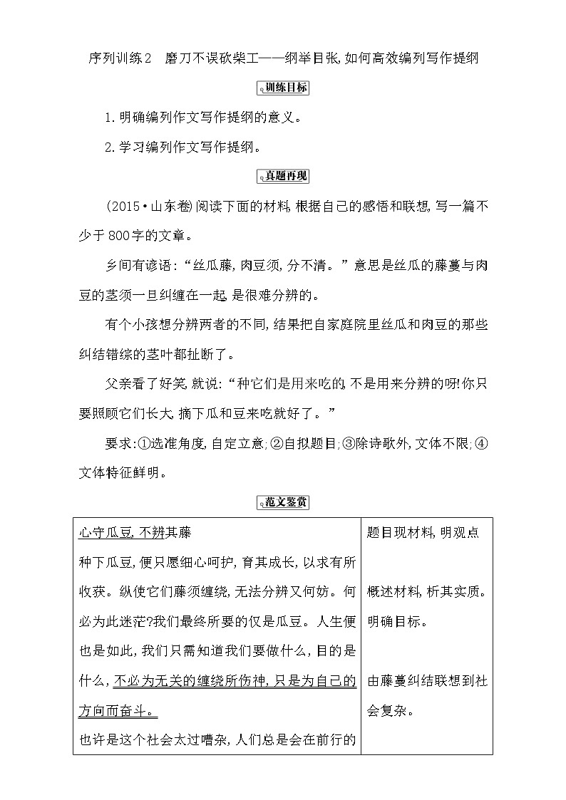 高考语文（全国通用版）大一轮复习序列写作导学案 第一章　构建高考写作基本素养 序列训练2 含解析第1页