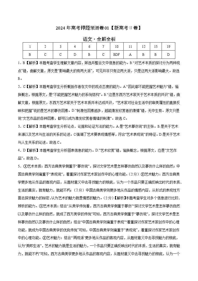 2024年高考押题预测卷—语文（新高考Ⅱ卷01）（全解全析）第1页