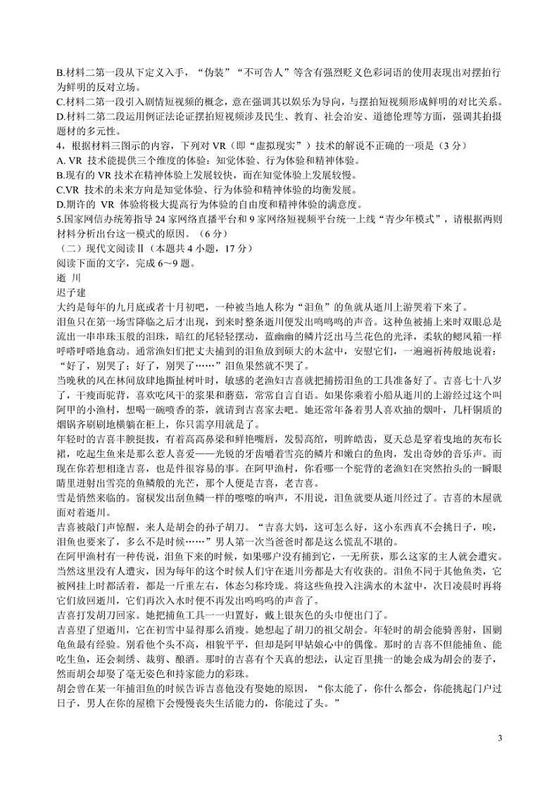 2024年安庆市高三语文4月考前三模联考试卷附答案解析第3页