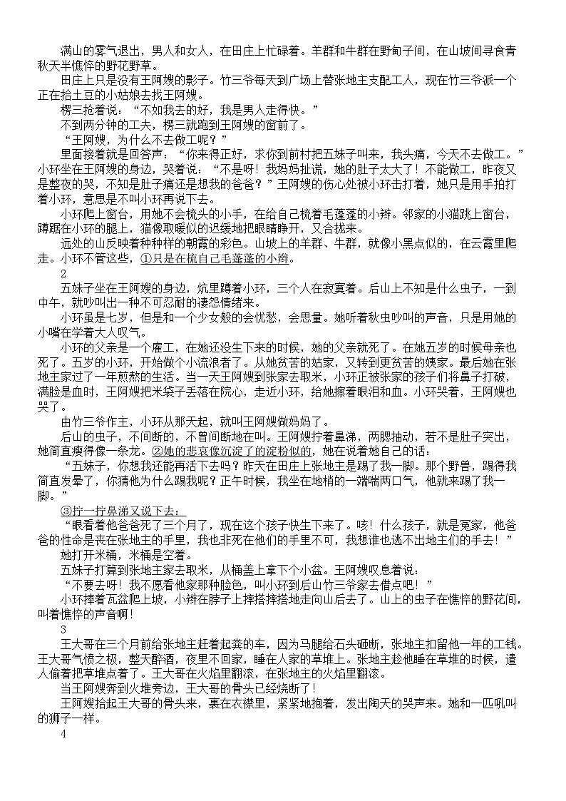 高中语文部编版必修下册第12课《祝福》课内外比较阅读练习0506（共九大题，附参考答案和解析）03