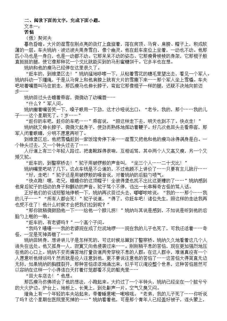 高中语文部编版必修下册第12课《祝福》课内外比较阅读练习0505（共九大题，附参考答案和解析）03