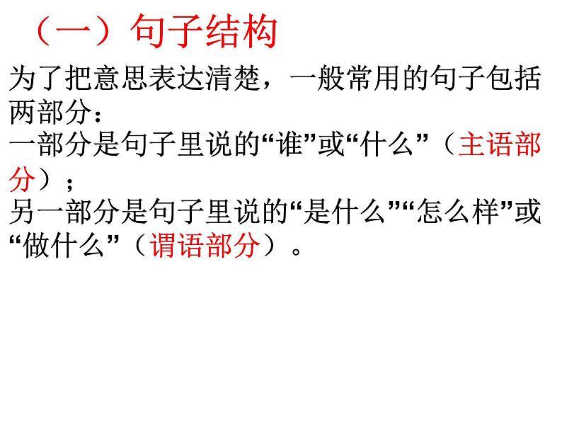 初高衔接课程专题教学句子 （一）句子结构 （二）句子成分   开学第一课课件05