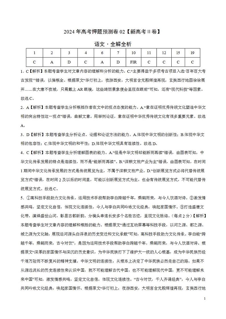 2024年高考押题预测卷—语文（新高考Ⅱ卷02）（解析版）第1页