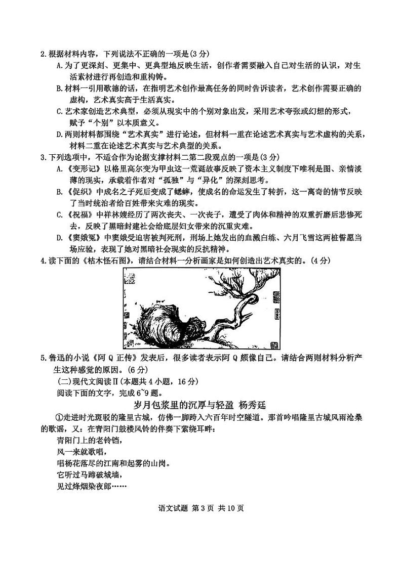 2024届山东省青岛市高三下学期第二次模拟考试语文试题03