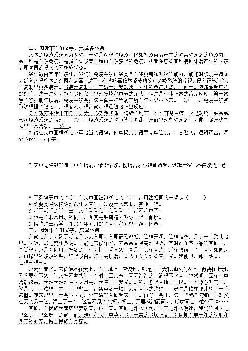 高中语文2024届高考复习语言表达运用新题型系列练习0510（共十大题，附参考答案和解析）第2页