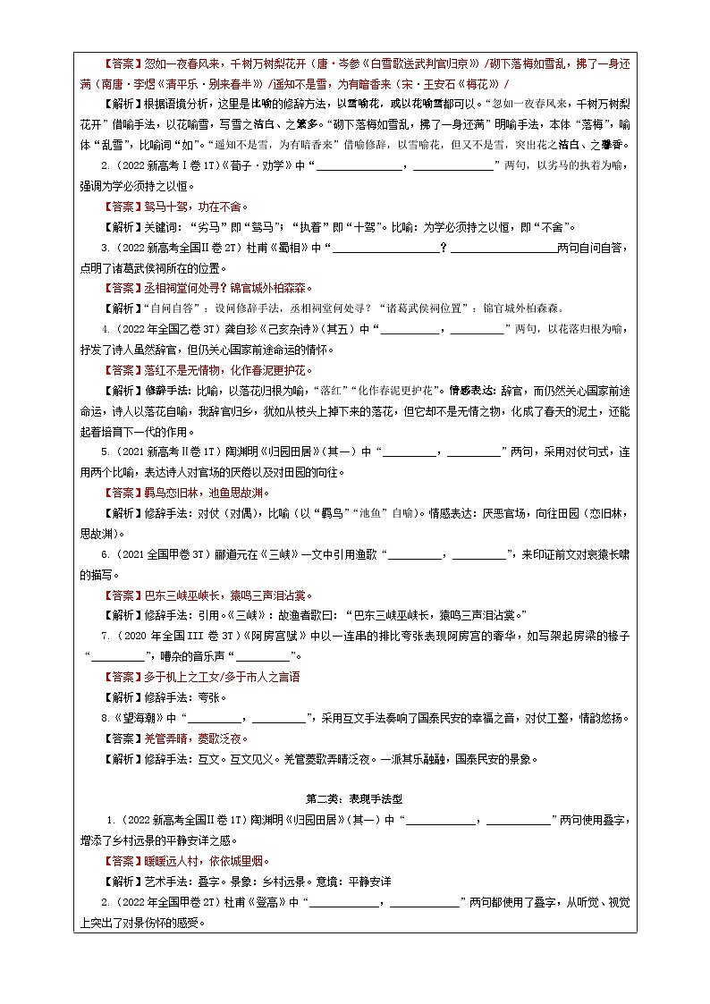 专题01 古诗文理解性默写考点解析（教案+学案）-2024年新高考语文一轮复习各考点解析宝鉴02