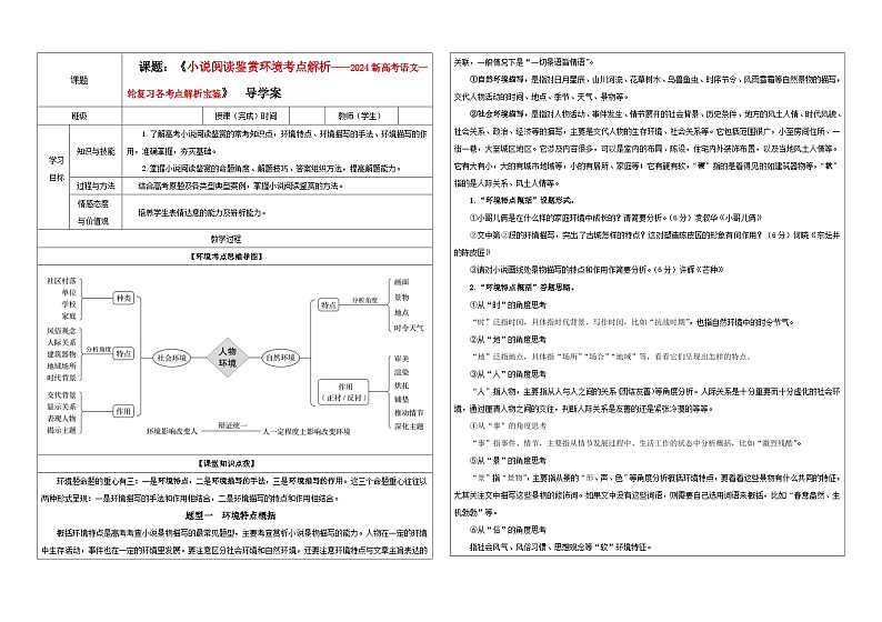 专题04 小说阅读鉴赏环境考点解析（教案+学案）-2024年新高考语文一轮复习各考点解析宝鉴01