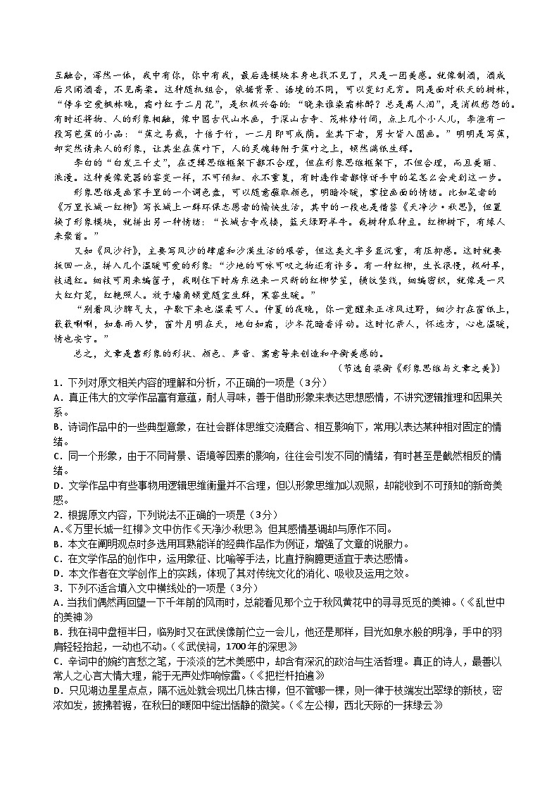 河北省衡水市衡水中学2024届高三下学期高考模拟练习（三）语文试卷（Word版附解析）02