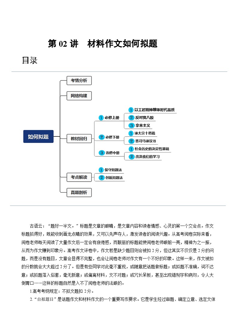 【作文练习】高考语文作文 第02讲 材料作文如何拟题（讲义）（原卷+解析）01