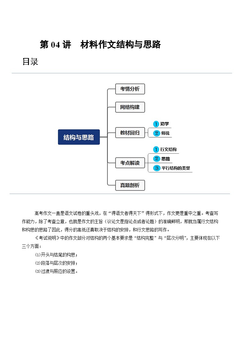 【作文练习】高考语文作文 第04讲 材料作文结构与思路（讲义）（原卷+解析）01