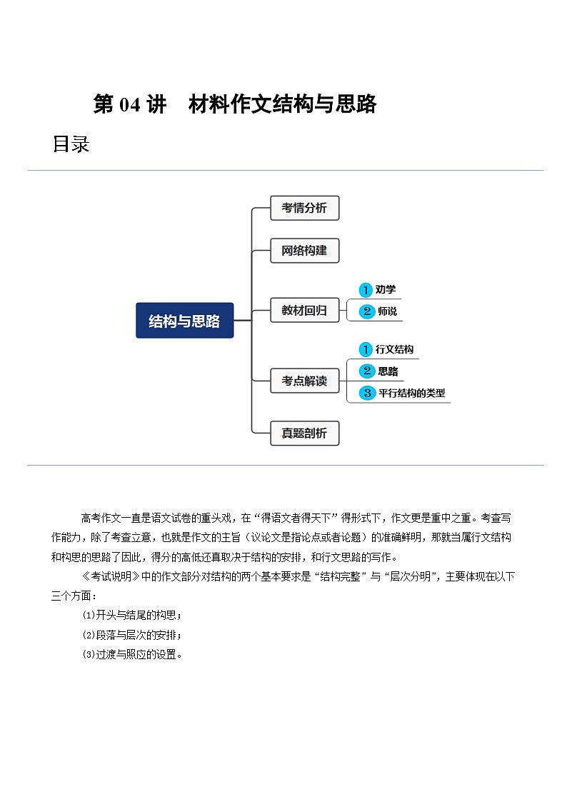 【作文练习】高考语文作文 第04讲 材料作文结构与思路（讲义）（原卷+解析）01