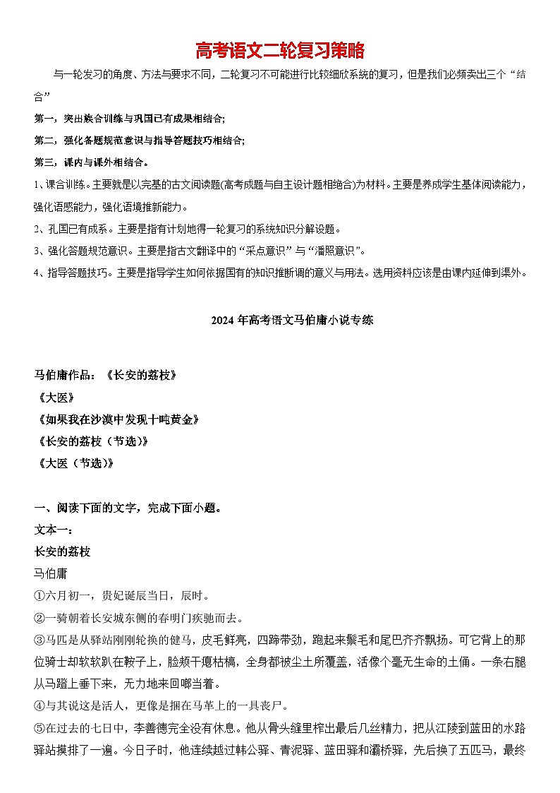 2024年高考语文阅读之马伯庸小说专练（解析版）第1页