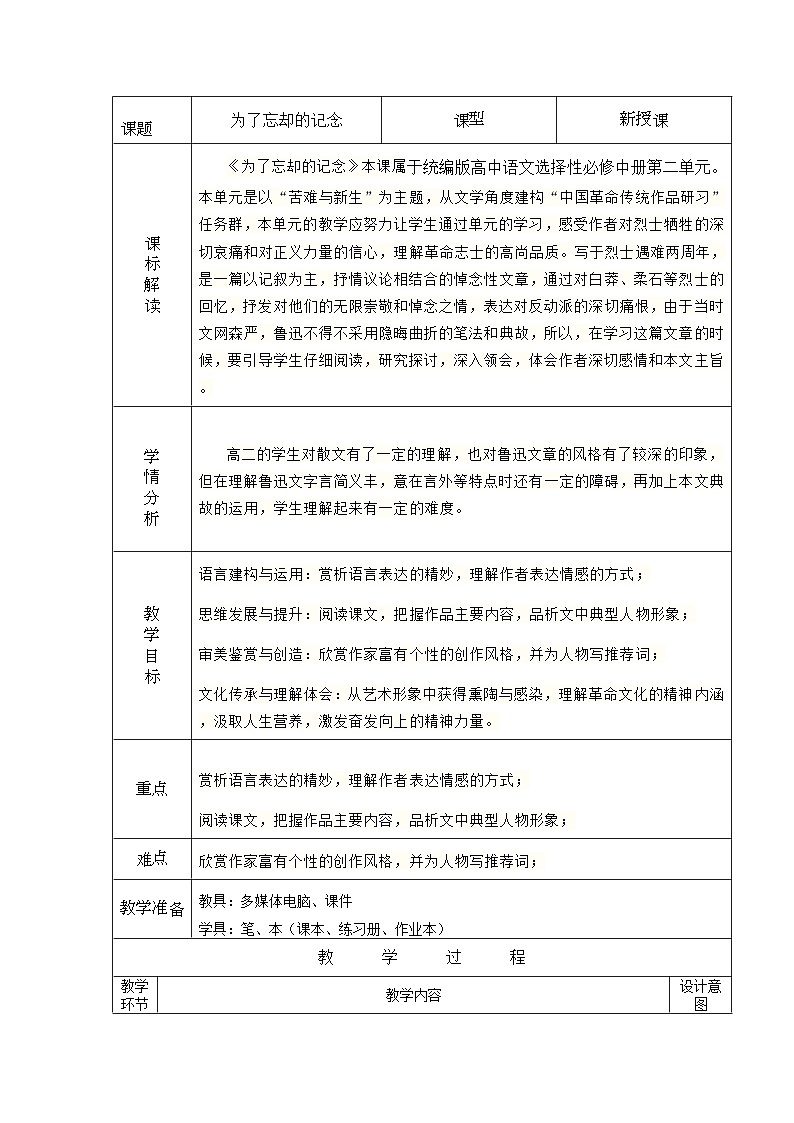 人教版高中语文选择性必修中册2.1.2《为了忘却的纪念》课件（教案）01