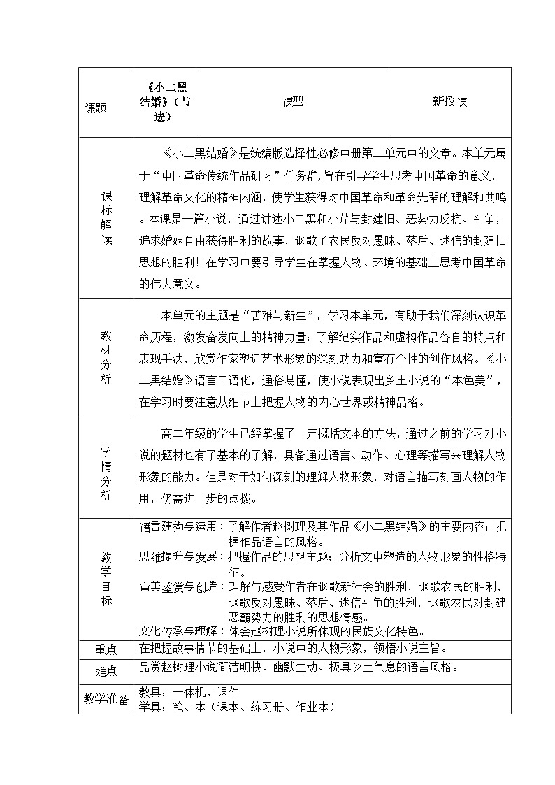 人教版高中语文选择性必修中册2.3.2《小二黑结婚（节选）》课件（教案）01